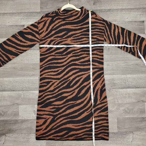 Ann Taylor Dress Womens Small Black Bronze Shimmer Zebra Print Sweater Knit NEW - Picture 8 of 10